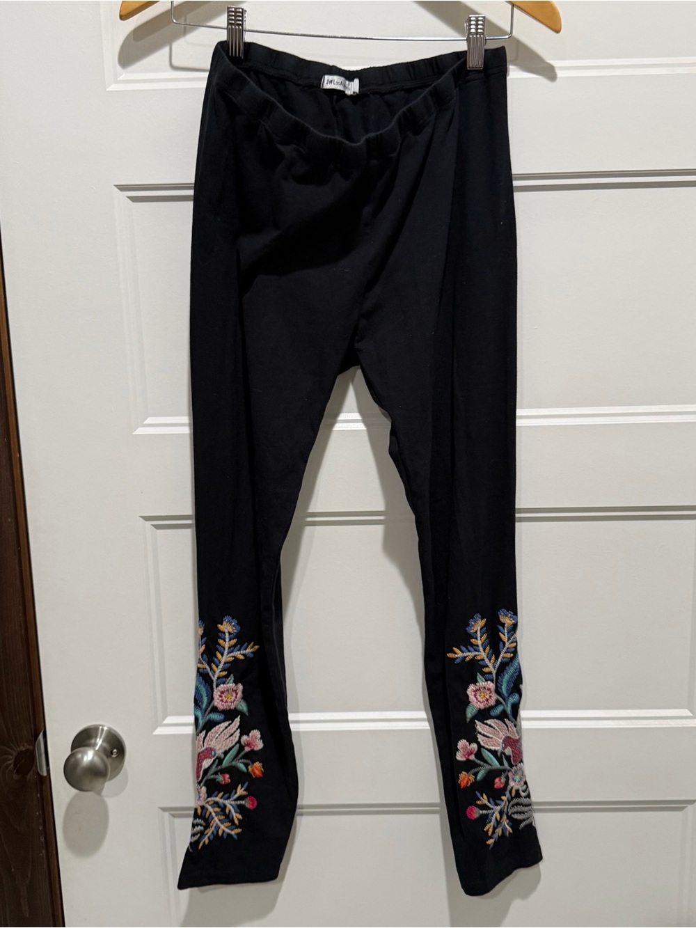 Johnny Was Black Embroidered Leggings with Floral Detail